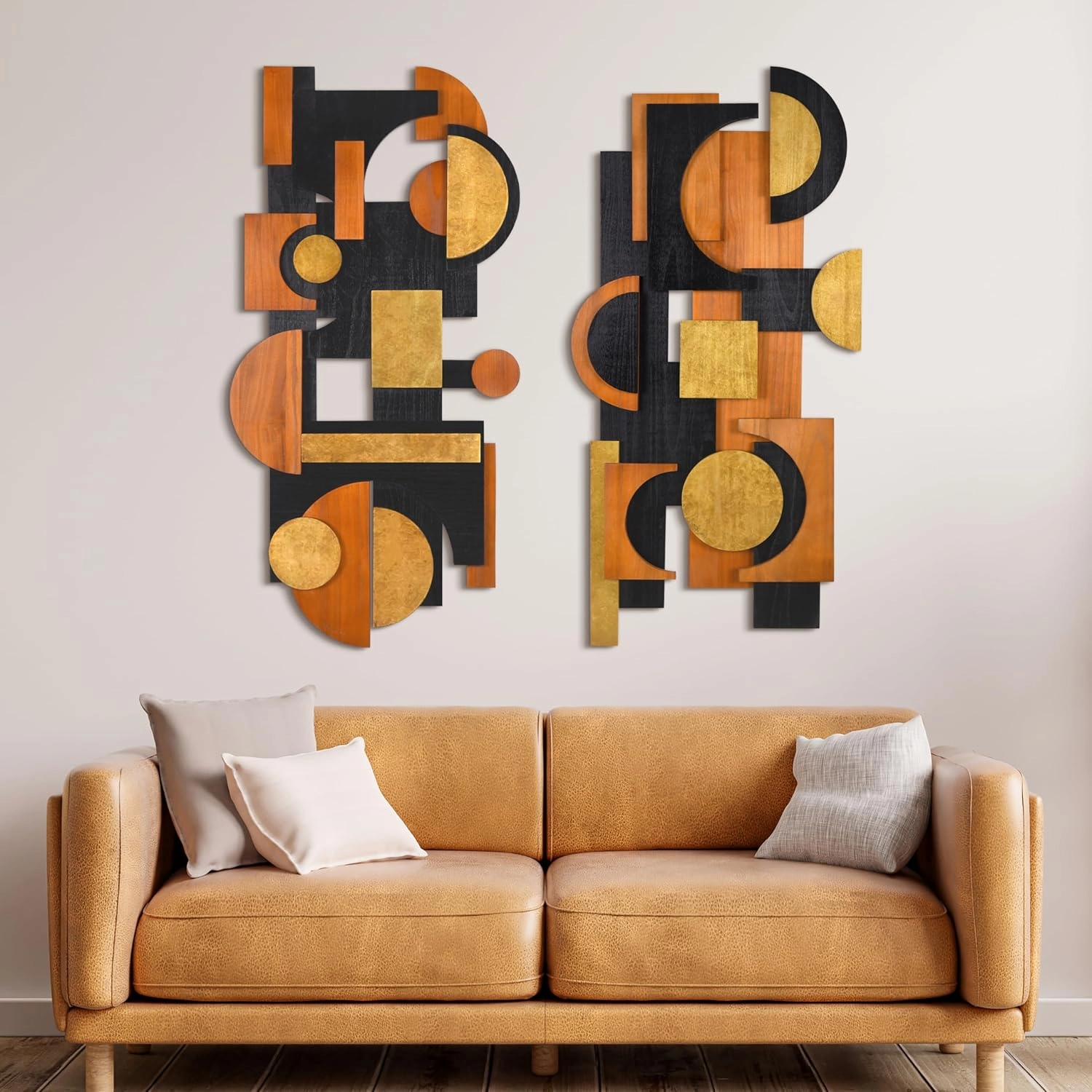Empire Art Direct Amber Embraces I & II Hand Made & Hand Finished Dimensional Solid Wood Abstracts