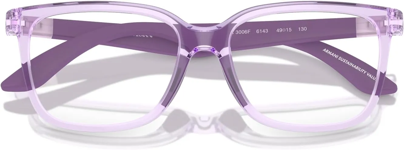 Emporio Armani Girls' Ek3006f Low Bridge Fit Square Prescription Eyewear Frames