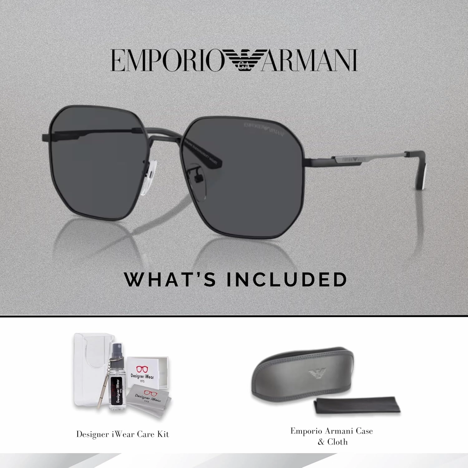 Emporio Armani EA2154D 57MM Pilot Sunglasses For Men   BUNDLE WIth Designer iWear Complimentary Eyewear Kit