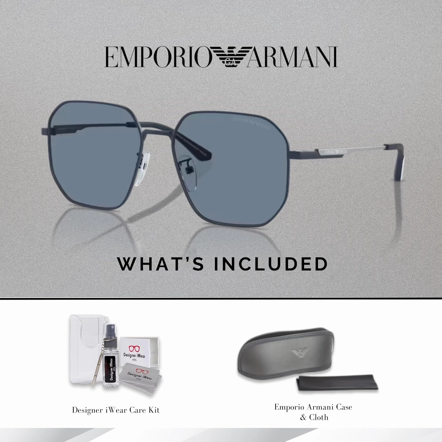 Emporio Armani EA2154D 57MM Pilot Sunglasses For Men   BUNDLE WIth Designer iWear Complimentary Eyewear Kit
