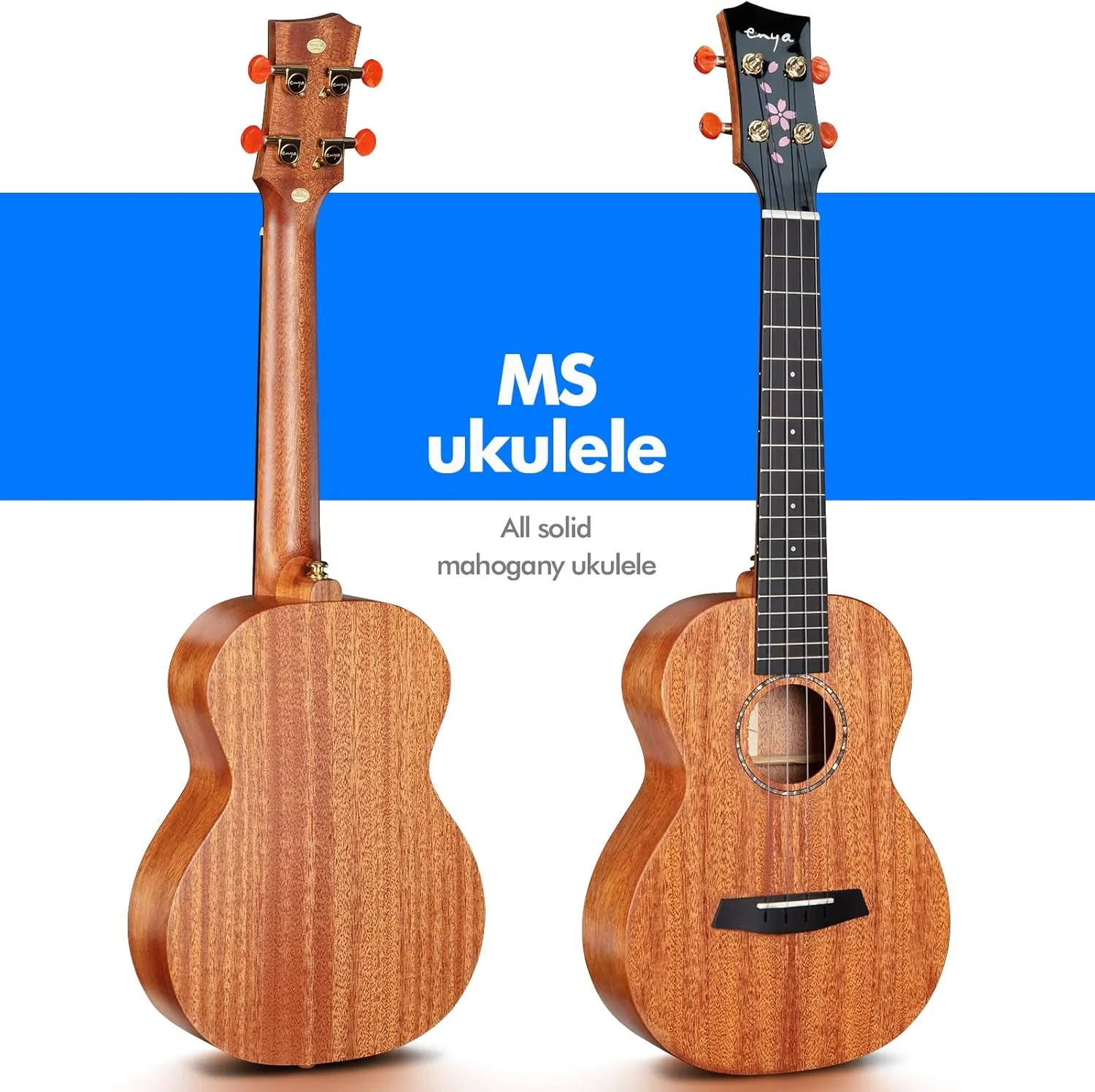 Enya Concert Ukulele 23 Inch all Solid Mahogany Ukelele for Beginners Adults - Ukalalee Bundle with Case, Tuner, Strap, Strings, Capo, Sand Shaker, Picks, Polish Cloth (EUC-MS)