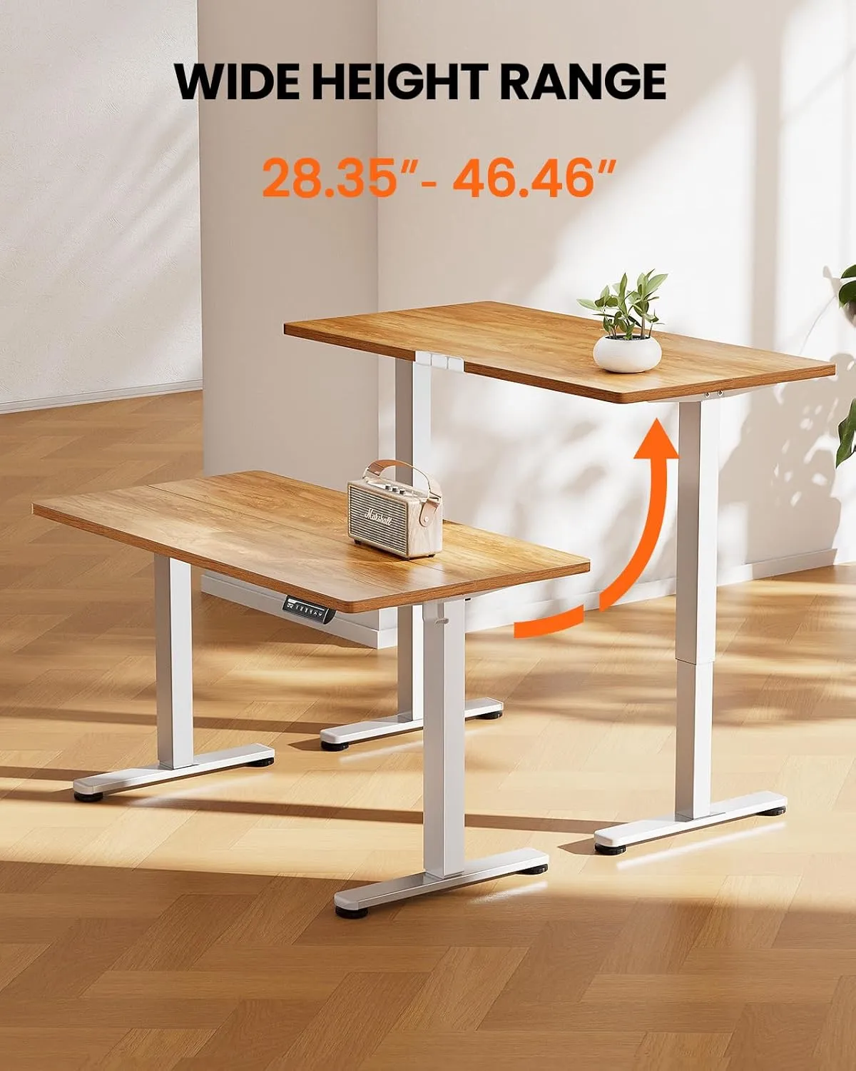 ErGear Height Adjustable Electric Standing Desk, 55 x 28 Inches Sit Stand up Desk, Large Memory Computer Home Office Desk with Two-Piece Desktop (Light Vintage Brown)