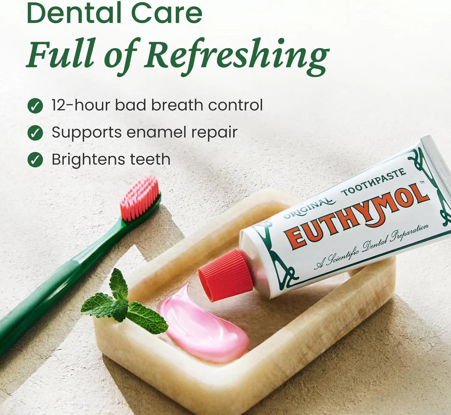 EUTHYMOL Original Toothpaste (3.7fl oz*3, Pack of 3) - Fluoride-Free Toothpaste for Sensitive Teeth & Gum. Bad Breath, Cavity Prevention, 12-Hour Long Lasting Freshness with Wintergreen