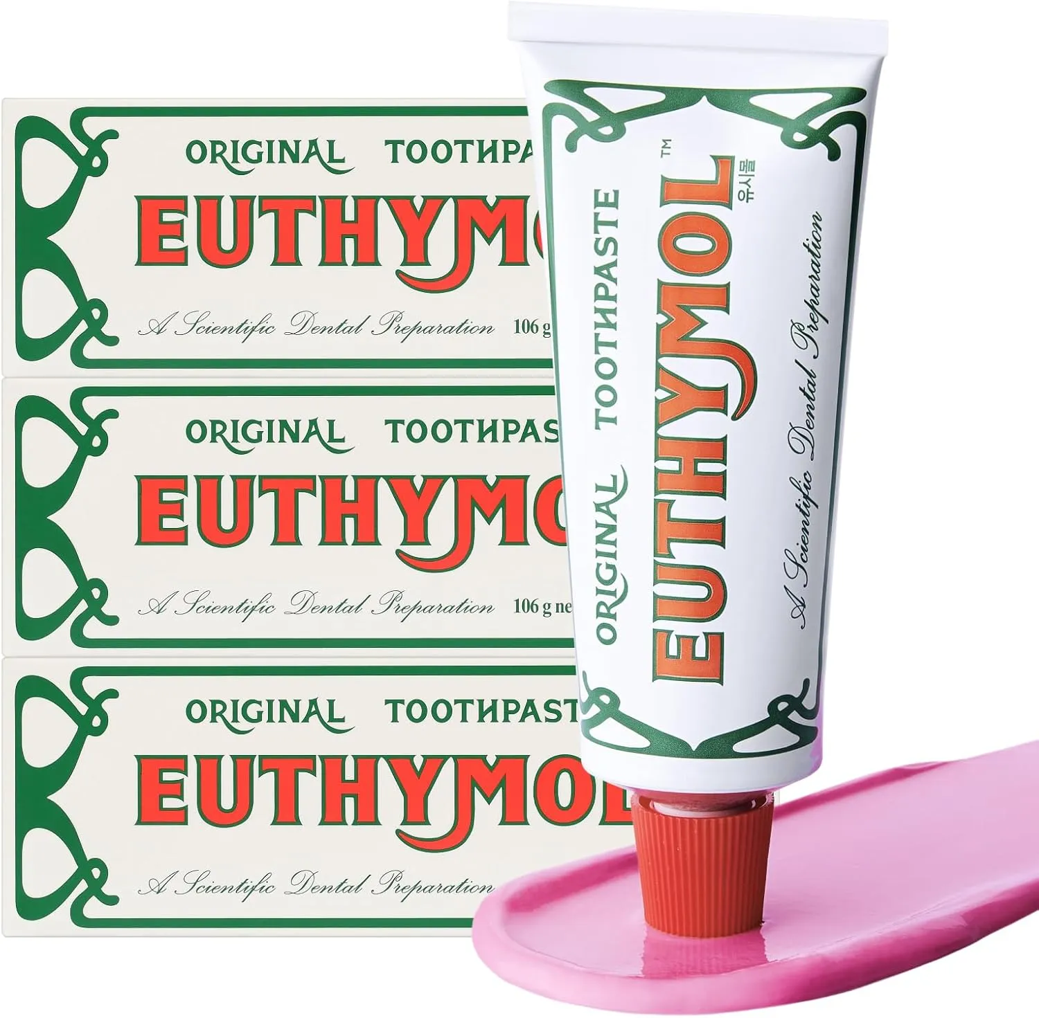 EUTHYMOL Original Toothpaste (3.7fl oz*3, Pack of 3) - Fluoride-Free Toothpaste for Sensitive Teeth & Gum. Bad Breath, Cavity Prevention, 12-Hour Long Lasting Freshness with Wintergreen