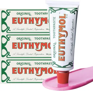 EUTHYMOL Original Toothpaste (3.7fl oz*3, Pack of 3) - Fluoride-Free Toothpaste for Sensitive Teeth & Gum. Bad Breath, Cavity Prevention, 12-Hour Long Lasting Freshness with Wintergreen
