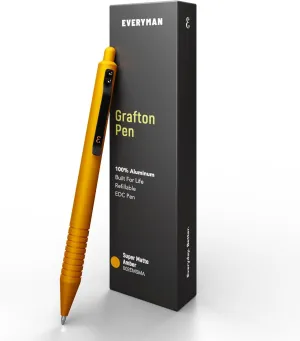 Everyman Amber Super Matte Grafton Pen, Pocket-Size Writing Utensil, Luxury EDC Premium and Bold Point Ballpoint Pens, Office Supplies, Fine Point, Smooth Writing Utensil with Grooved Grip
