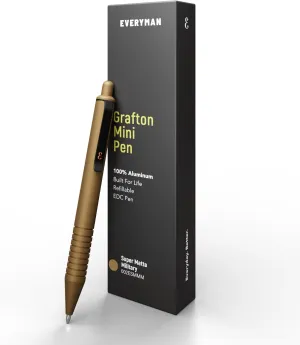 Everyman Military Super Matte Grafton Mini Click Pen, Pocket-Size Writing Utensil, Luxury EDC Premium and Bold Point Ballpoint Pens, Office Supplies, Fine Point, Smooth Writing Pen with Grooved Grip