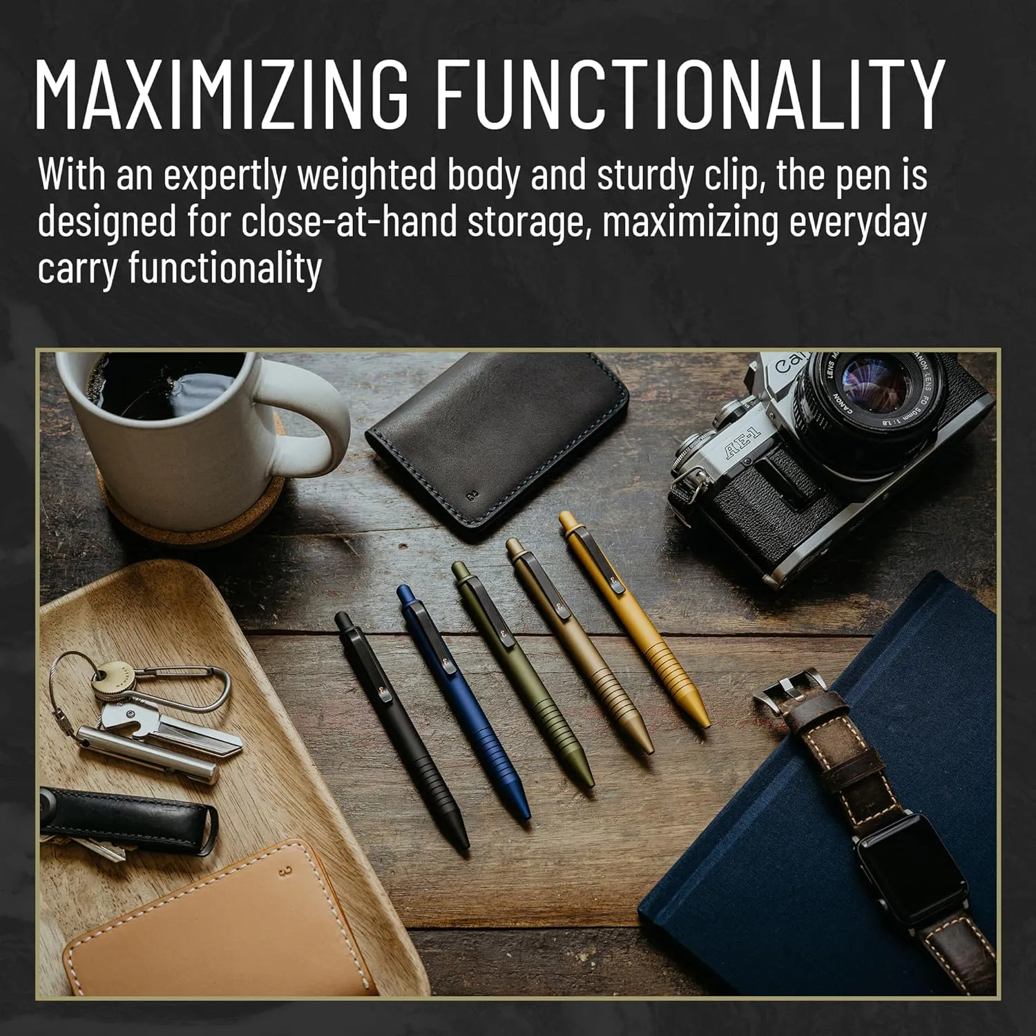Everyman Military Super Matte Grafton Mini Click Pen, Pocket-Size Writing Utensil, Luxury EDC Premium and Bold Point Ballpoint Pens, Office Supplies, Fine Point, Smooth Writing Pen with Grooved Grip