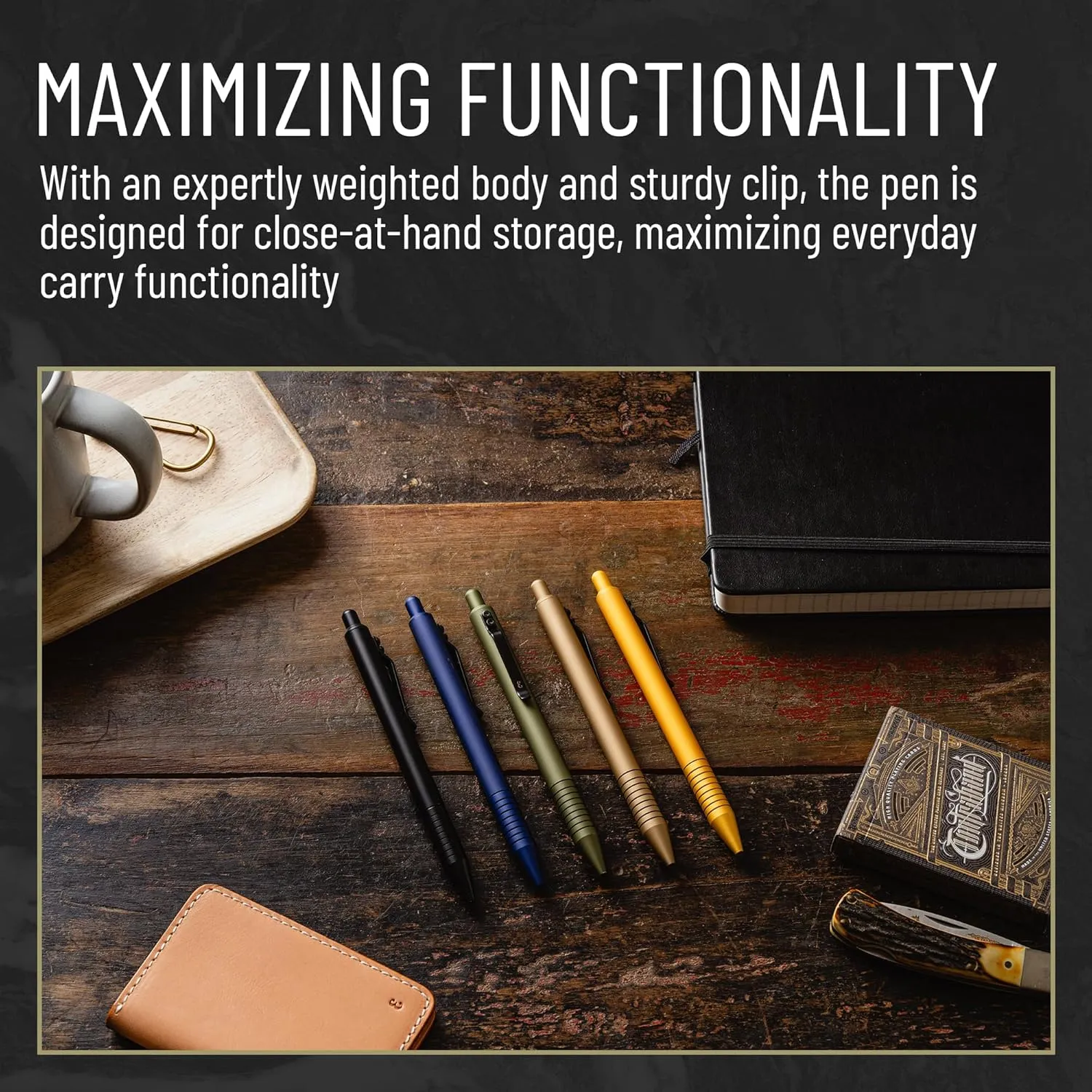Everyman OD Green Super Matte Grafton Pen, Aluminum Pocket-Size Writing Utensil, Luxury EDC Premium and Bold Point Ballpoint Pens, Office Supplies, Fine Point, Smooth Writing Pen with Grooved Grip