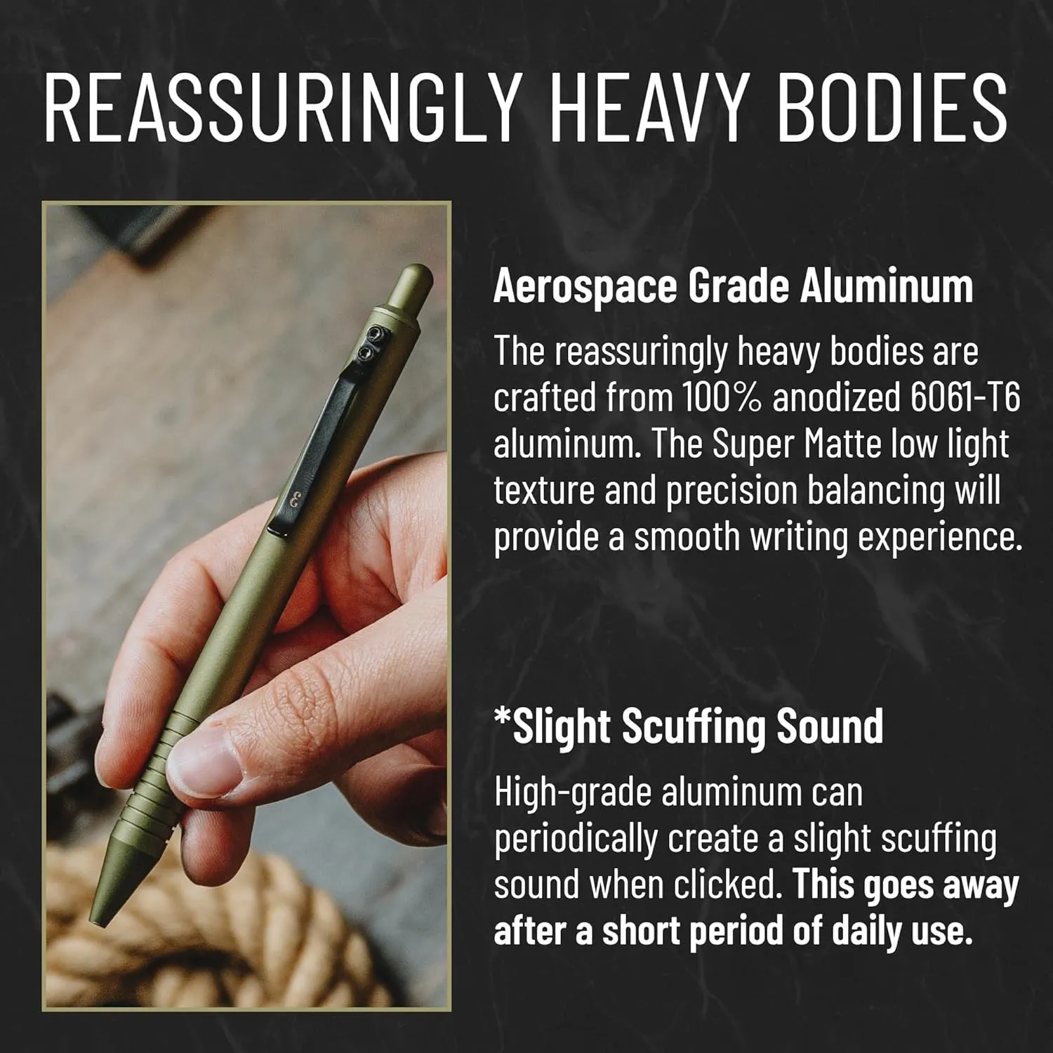 Everyman OD Green Super Matte Grafton Pen, Aluminum Pocket-Size Writing Utensil, Luxury EDC Premium and Bold Point Ballpoint Pens, Office Supplies, Fine Point, Smooth Writing Pen with Grooved Grip