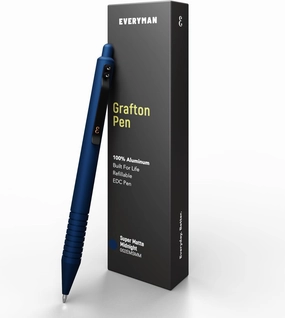 Everyman Midnight Super Matte Grafton Pen, Pocket-Size Writing Utensil, Luxury EDC Premium and Bold Point Ballpoint Pens, Office Supplies, Fine Point, Smooth Writing Pen with Grooved Grip