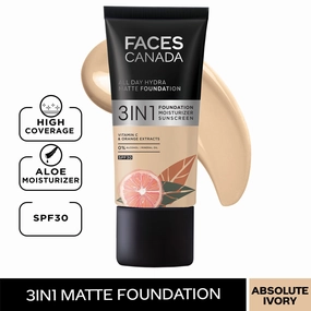 Faces Canada All Day Hydra Matte Foundation I 3 in 1 Matte Foundation  Moisturizer SPF 30I 24 HR Aloe Hydration & Vitamin C I Absolute Ivory 012 25 ml
