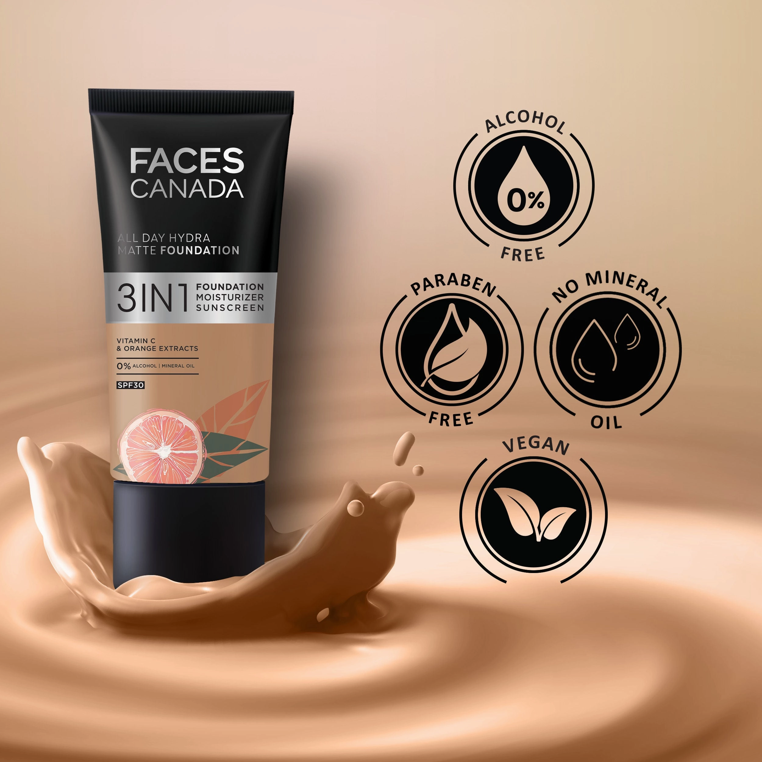 Faces Canada All Day Hydra Matte Foundation I 3 in 1 Matte Foundation  Moisturizer SPF 30I 24 HR Aloe Hydration & Vitamin C I Absolute Ivory 012 25 ml