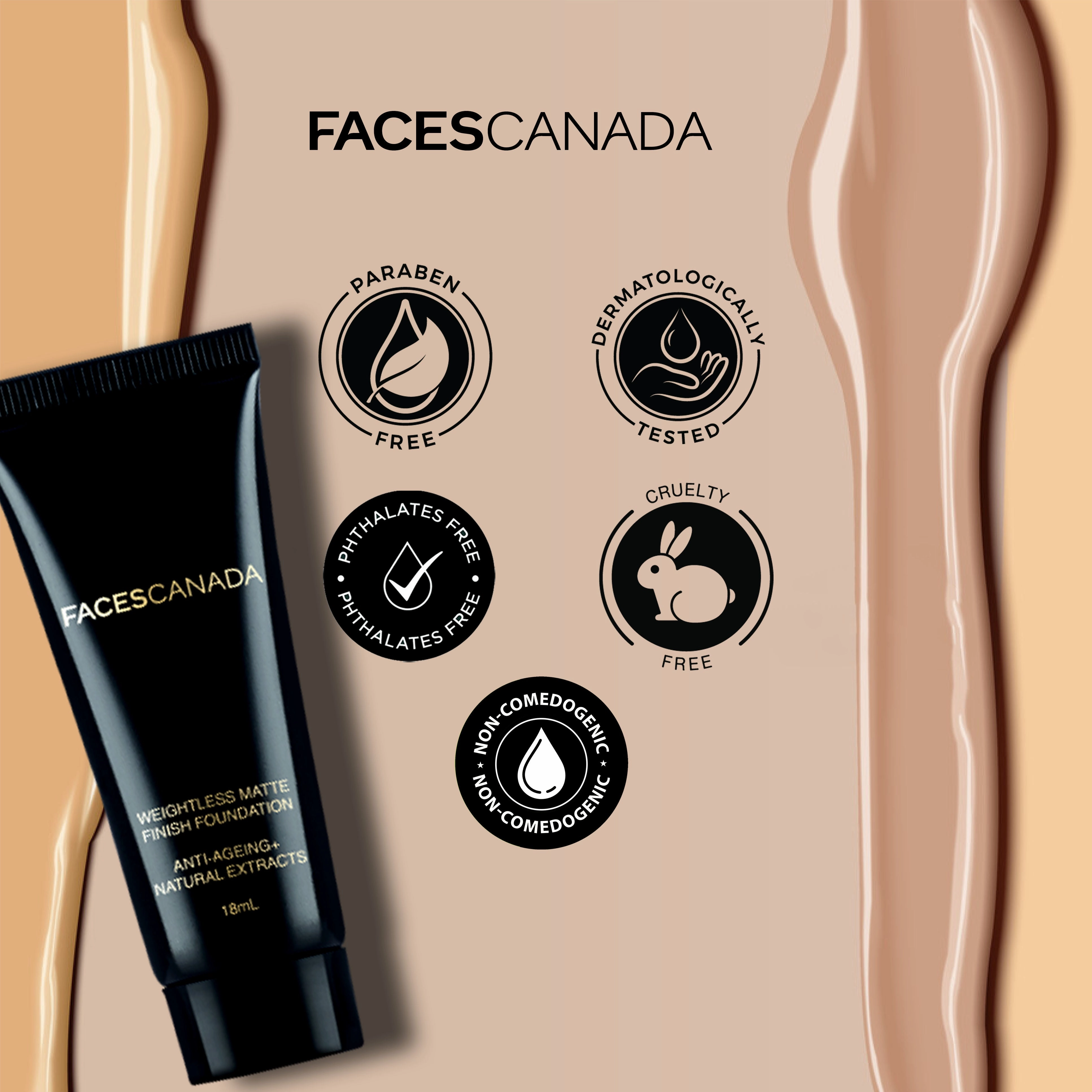 Faces Canada Weightless Matte Foundation | Grape extracts & Shea Butter |Natural Matte Finish | Dermatologically Tested | All Skin Types | Beige 18ml