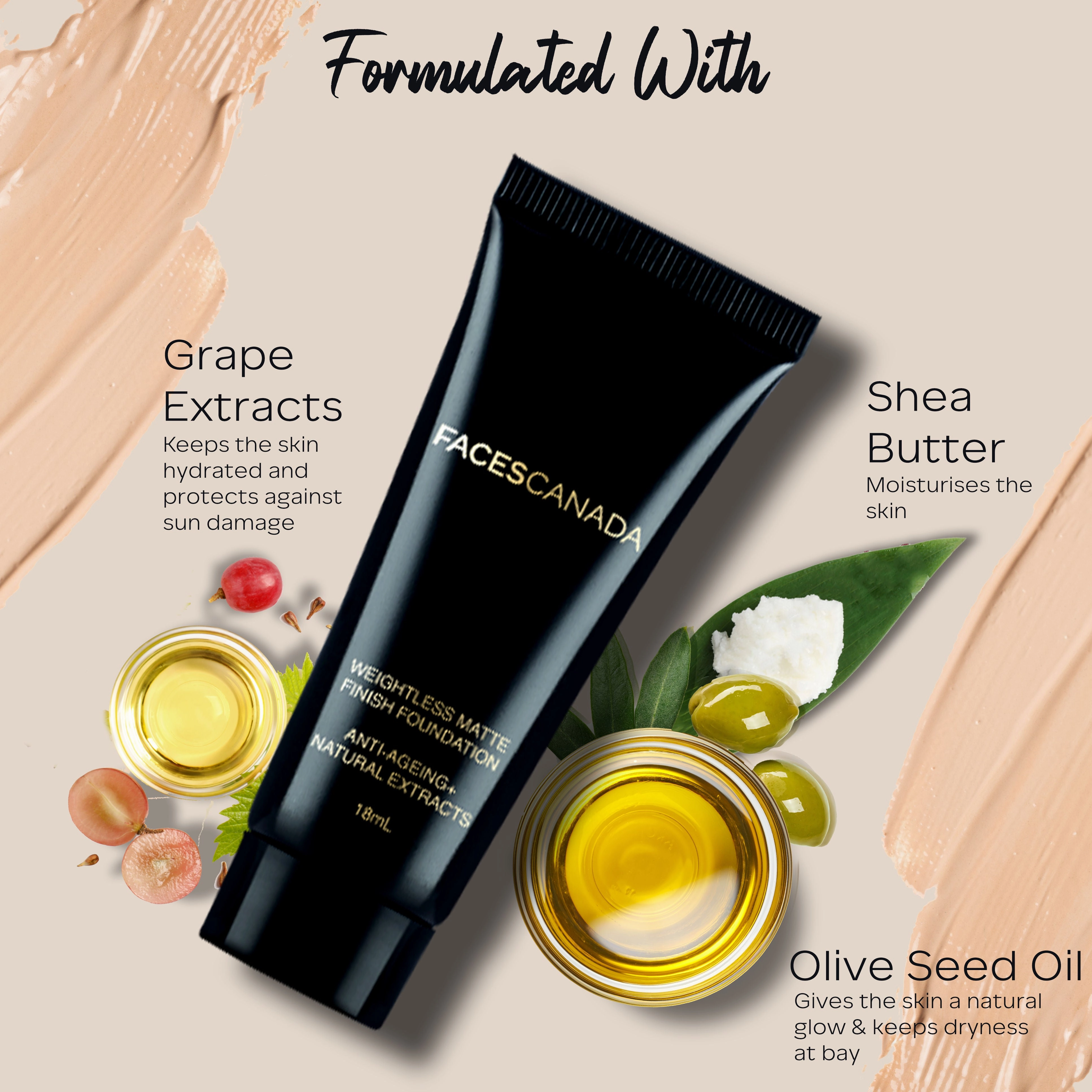 Faces Canada Weightless Matte Foundation | Grape extracts & Shea Butter|Natural Matte Finish | Dermatologically Tested | All Skin Types | Natural 18ml