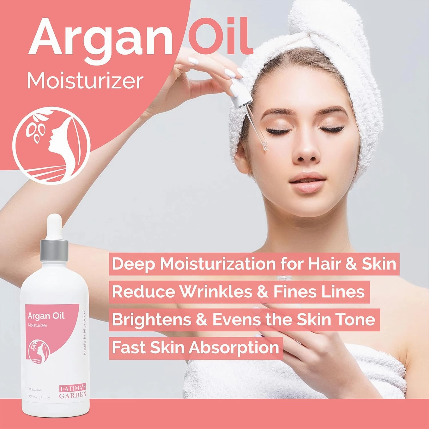 Fatima's Garden Argan Oil - Organic Moisturizer for Skin & Hair, 150ml