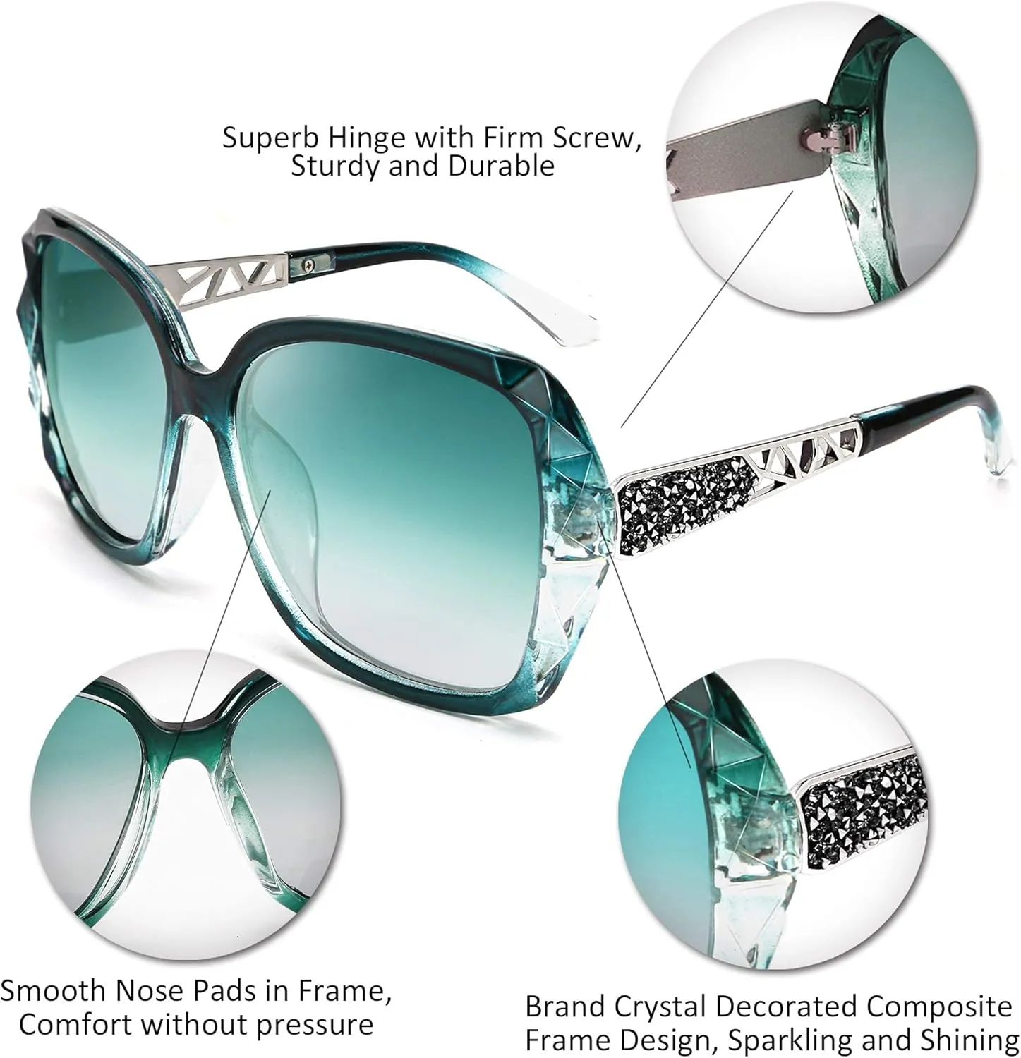 FEISEDY Polarized Women Square Sunglasses Sparkling Composite Shiny Frame B2289