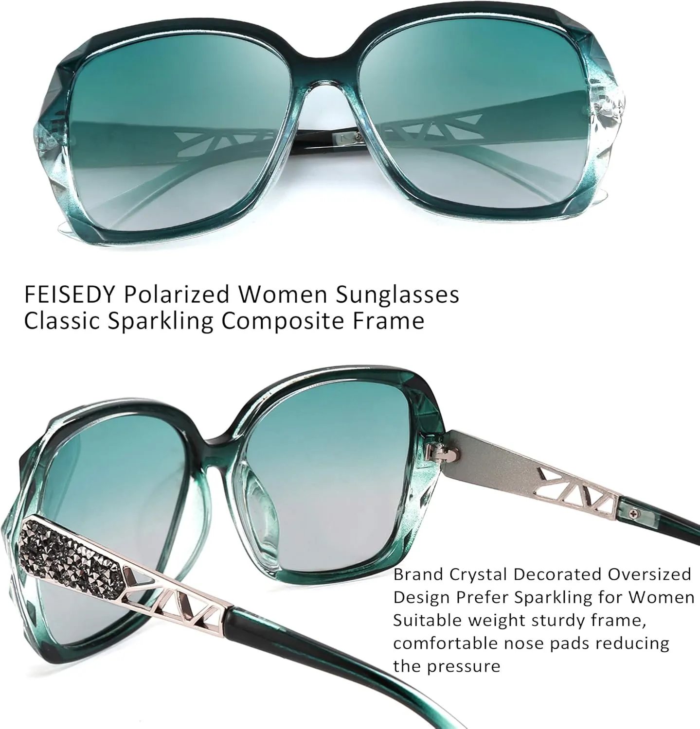 FEISEDY Polarized Women Square Sunglasses Sparkling Composite Shiny Frame B2289