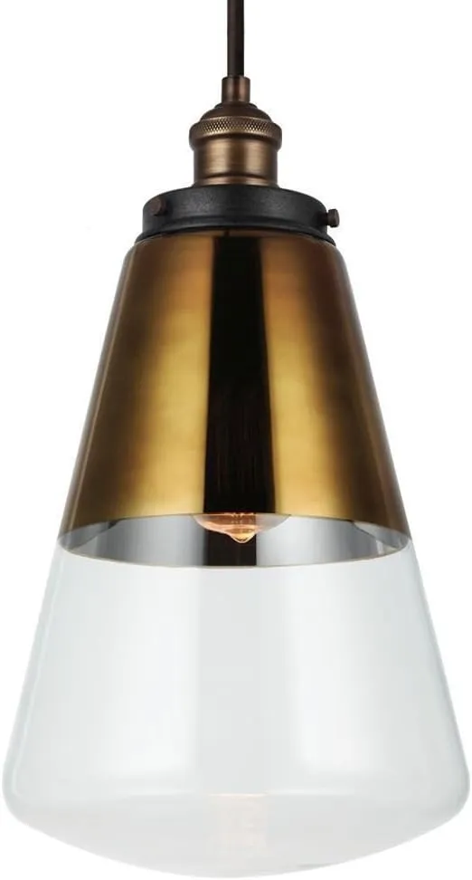 Feiss Lighting-Waveform-Pendant 1 Light in Modern Style-9.75 Inch Wide by 17 Inch High-Painted Aged Brass Finish -Tra
