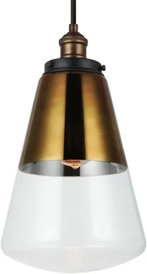 Feiss Lighting-Waveform-Pendant 1 Light in Modern Style-9.75 Inch Wide by 17 Inch High-Painted Aged Brass Finish -Tra
