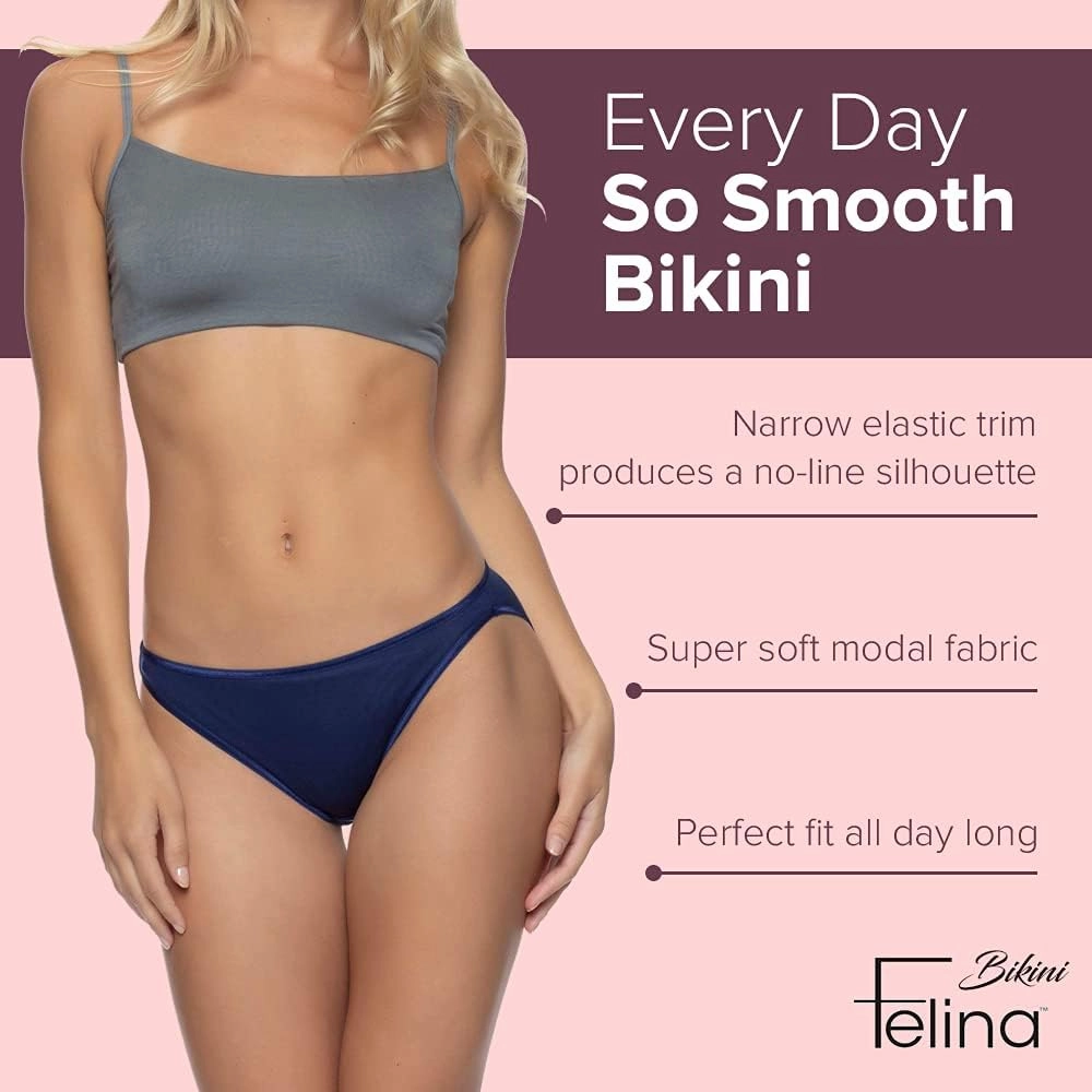 Felina Smooth Low Rise Bikini Panties - Seamless Underwear for Women, Panties for Women (10-Pack)