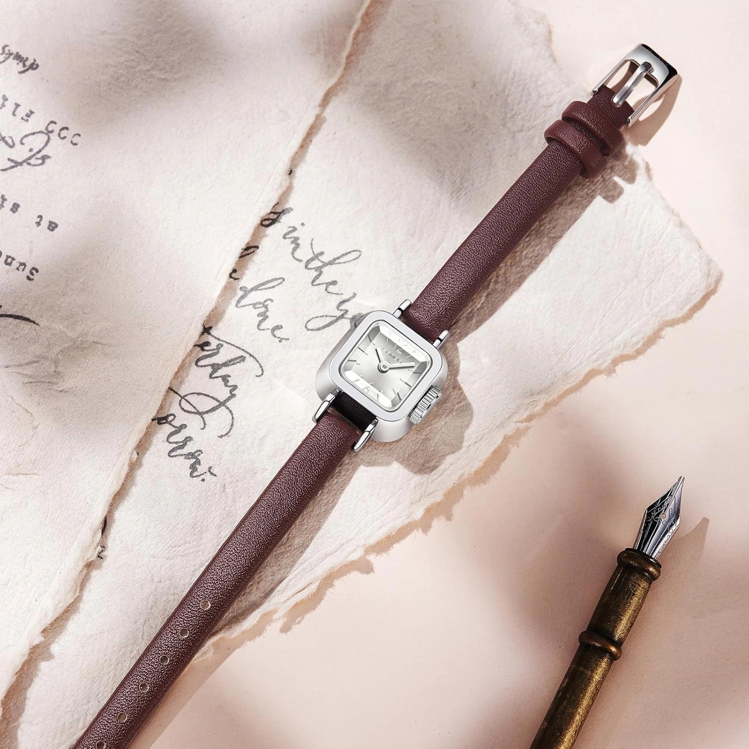 findtime Ladies Watch Square Vintage Designer Watches for Women Classic Elegant Wristwatch for Small Wrists Black Leather Band
