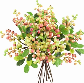 FiveSeasonStuff Artificial Fruit Holly Berries Decoration with Soft Bendable Stems for Vases, Bouquets and Floral Arrangements 10 Stem Twigs (Subtle Pink)