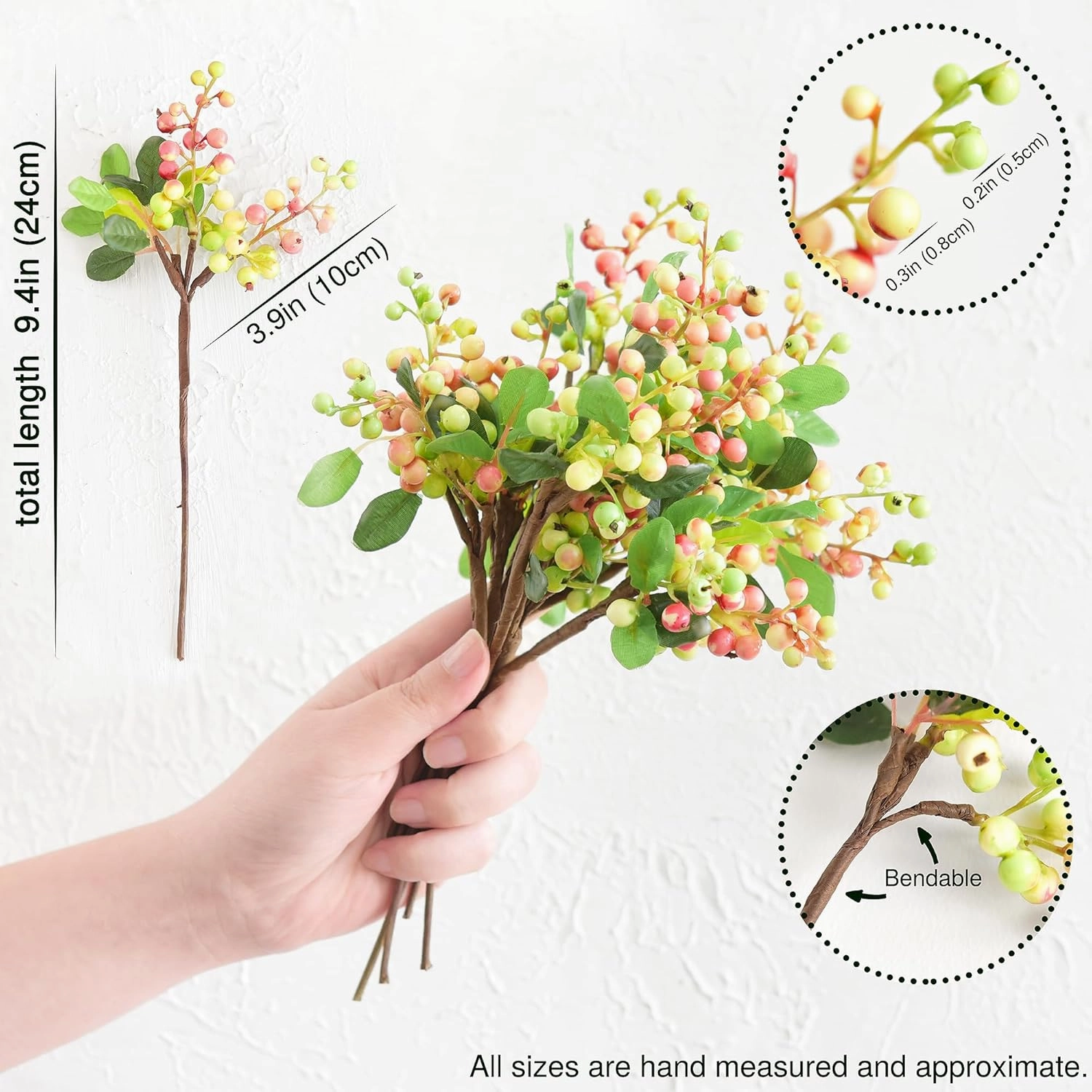 FiveSeasonStuff Artificial Fruit Holly Berries Decoration with Soft Bendable Stems for Vases, Bouquets and Floral Arrangements 10 Stem Twigs (Subtle Pink)
