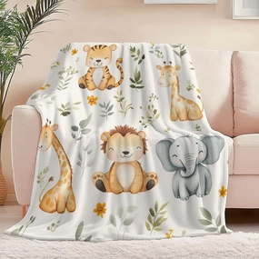 Flannel Color Print 108" x 90" Lightweight Fluffy Plush Fuzzy Bed Blanket for Bedding Sofa and Travel, Watercolor Jungle Animal Elephant Theme All Seasons Fleece Bed Blanket