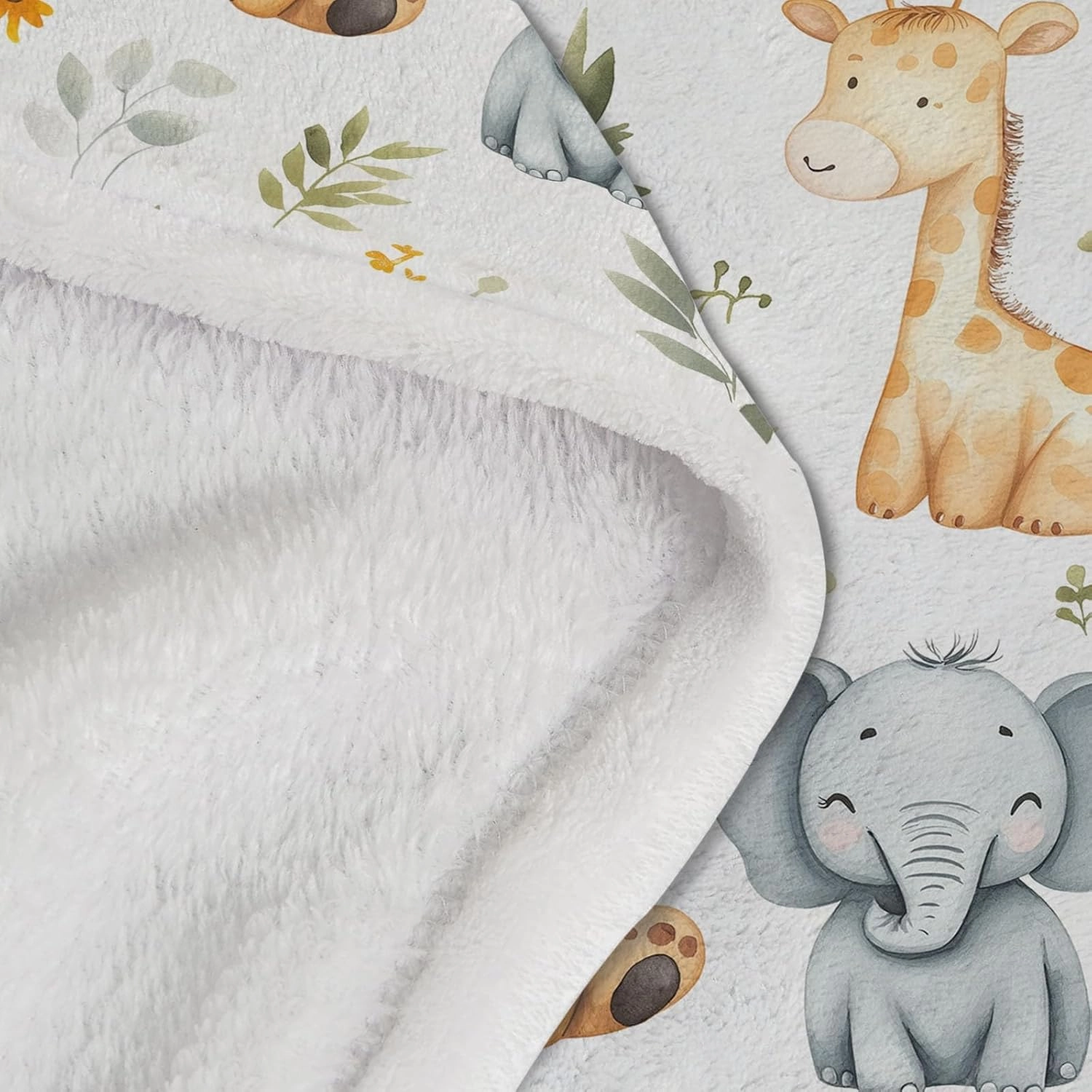 Flannel Color Print 108" x 90" Lightweight Fluffy Plush Fuzzy Bed Blanket for Bedding Sofa and Travel, Watercolor Jungle Animal Elephant Theme All Seasons Fleece Bed Blanket