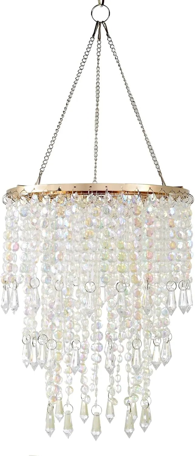 FlavorThings 3-Tier Acrylic Chandelier Shade with Crystal Beads and Gold Frame - Elegant Ceiling Light Pendant for Bedroom, Wedding, Party Decor - Dimensions: W8.6 X H12(H12)