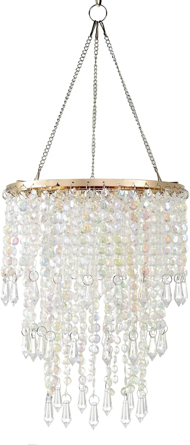 FlavorThings 3-Tier Acrylic Chandelier Shade with Crystal Beads and Gold Frame - Elegant Ceiling Light Pendant for Bedroom, Wedding, Party Decor - Dimensions: W8.6 X H12(H12)
