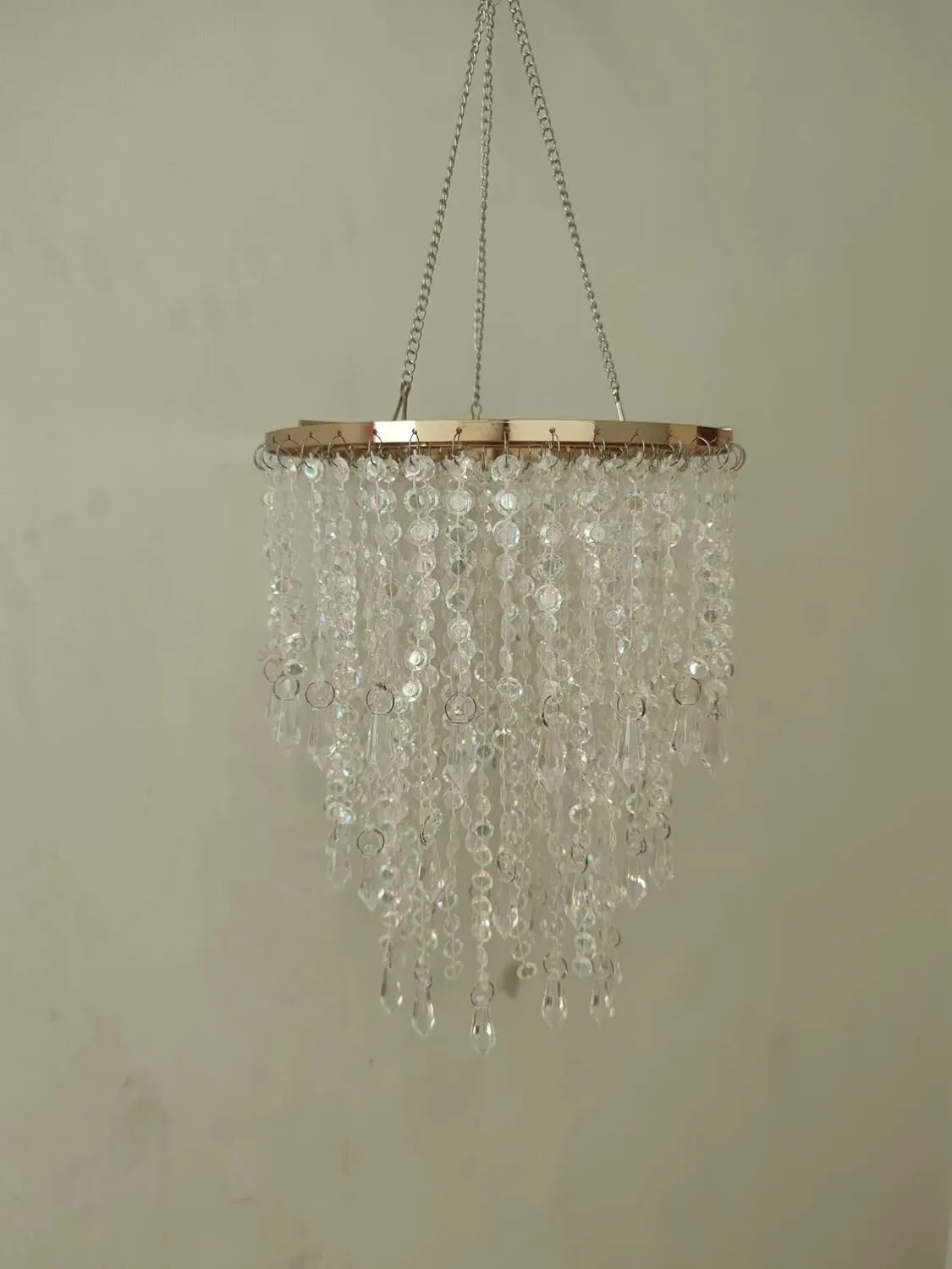 FlavorThings 3-Tier Acrylic Chandelier Shade with Crystal Beads and Gold Frame - Elegant Ceiling Light Pendant for Bedroom, Wedding, Party Decor - Dimensions: W8.6 X H12(H12)
