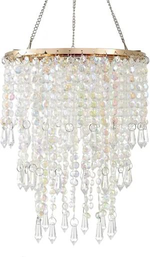 FlavorThings 3-Tier Acrylic Chandelier Shade with Crystal Beads and Gold Frame - Elegant Ceiling Light Pendant for Bedroom, Wedding, Party Decor - Dimensions: W8.6 X H12(H12)