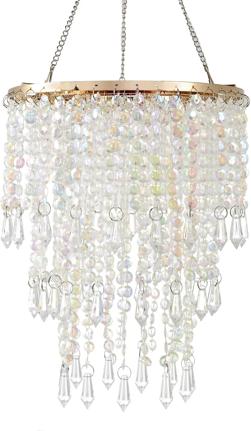 FlavorThings 3-Tier Acrylic Chandelier Shade with Crystal Beads and Gold Frame - Elegant Ceiling Light Pendant for Bedroom, Wedding, Party Decor - Dimensions: W8.6 X H12(H12)