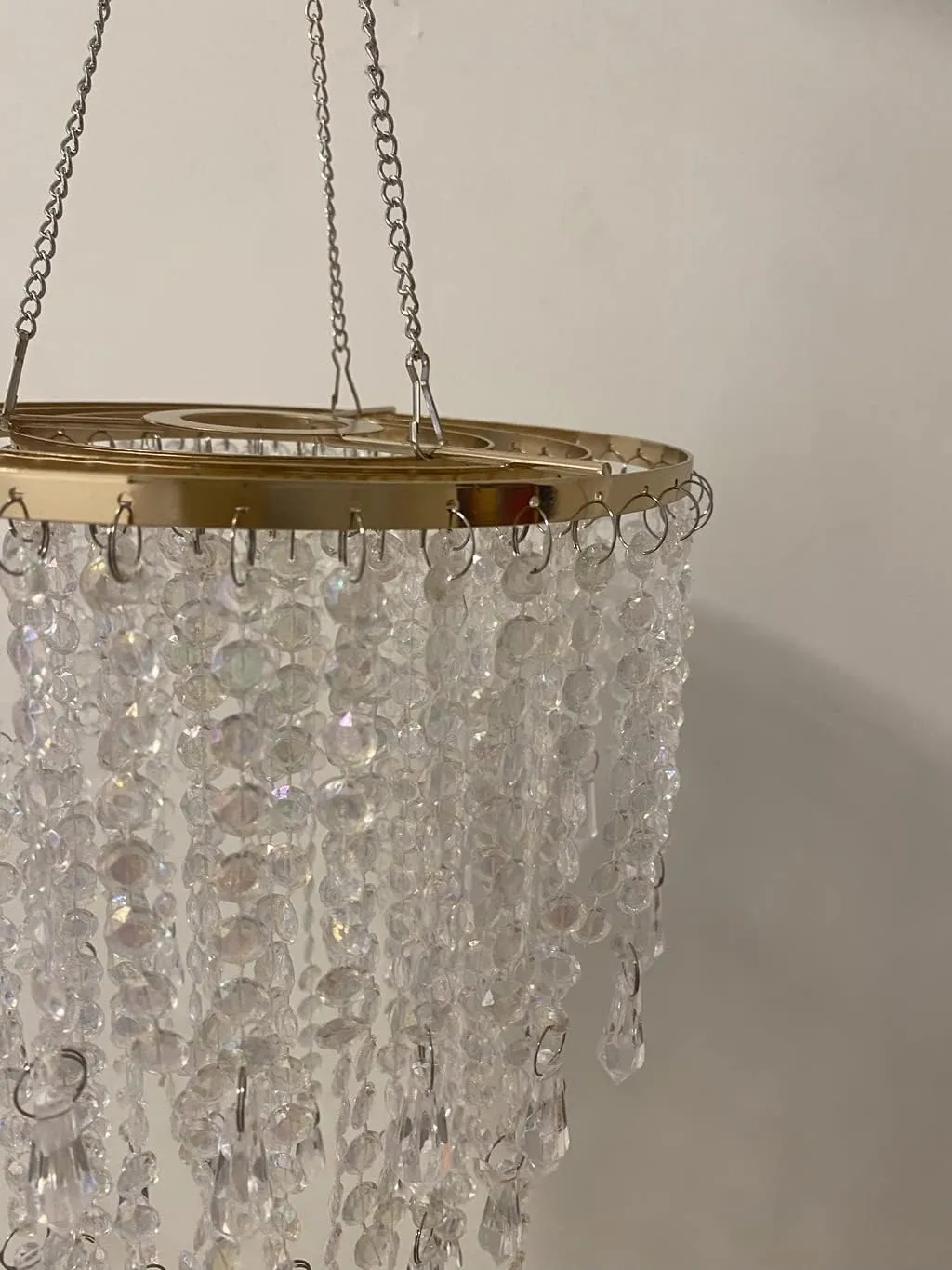 FlavorThings 3-Tier Acrylic Chandelier Shade with Crystal Beads and Gold Frame - Elegant Ceiling Light Pendant for Bedroom, Wedding, Party Decor - Dimensions: W8.6 X H12(H12)