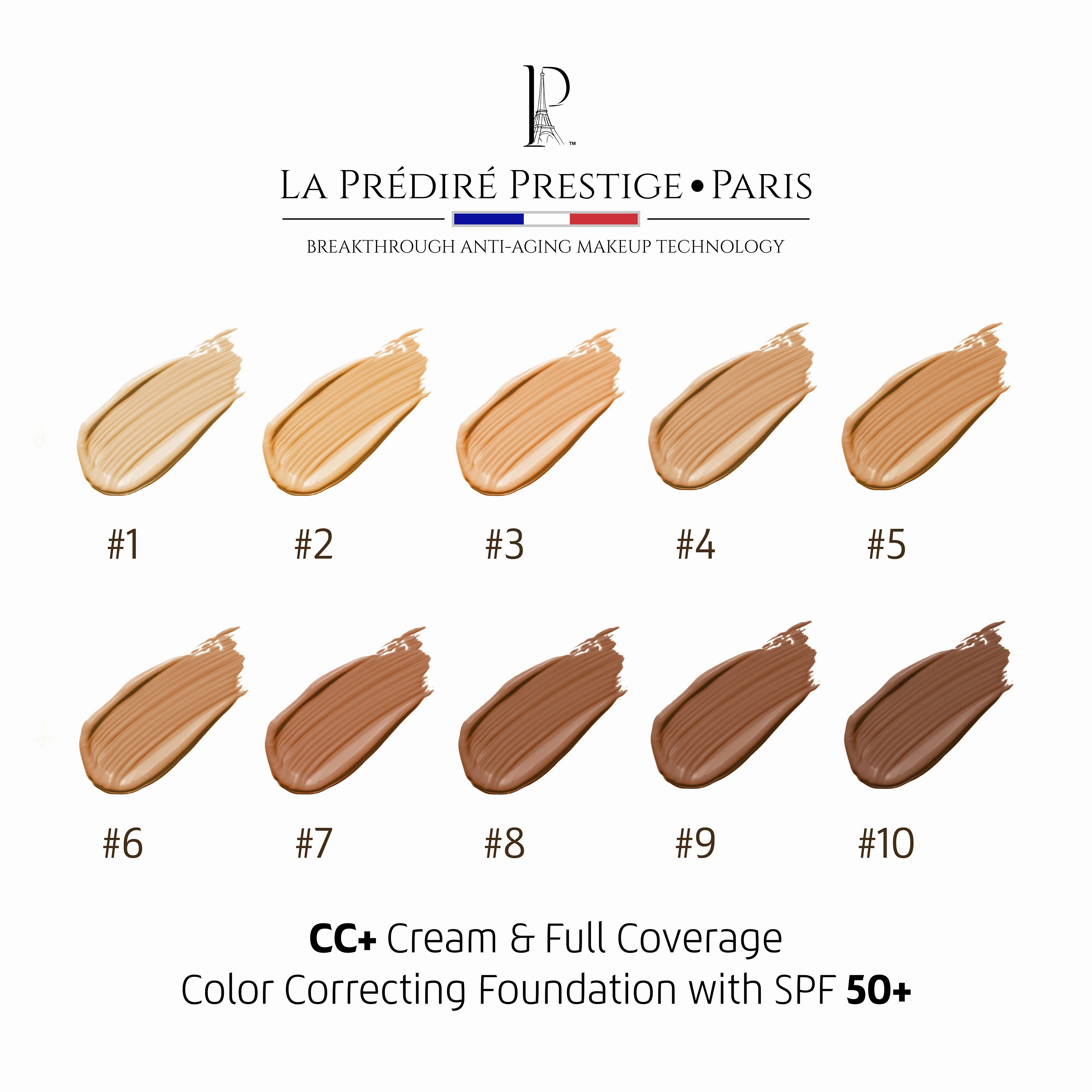 Flawless Sheild CC  Cream & Full Coverage Color Correcting Foundation with SPF 50  #10