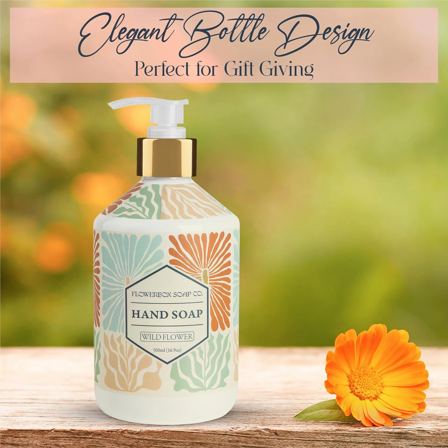 FlowerBox Liquid Hand Soap Set–Beautiful Pack of 12 Scented Pump Soaps–Bathroom & Kitchen Luxury Decorative 500ml Italian Mosaic Bottles–Refillable Dispensers–Works for Bath and Body Wash Gift