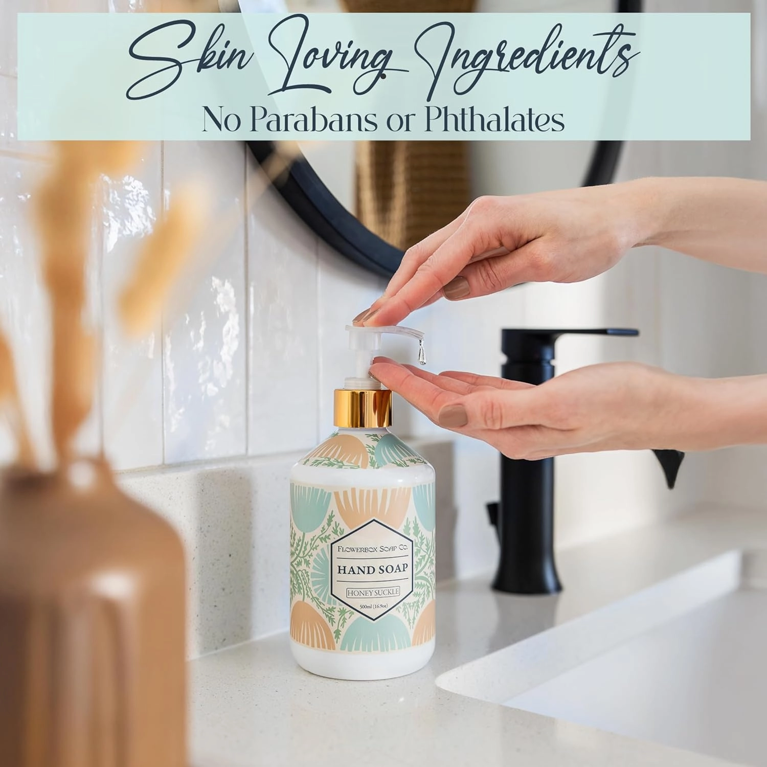 FlowerBox Liquid Hand Soap Set–Beautiful Pack of 12 Scented Pump Soaps–Bathroom & Kitchen Luxury Decorative 500ml Italian Mosaic Bottles–Refillable Dispensers–Works for Bath and Body Wash Gift