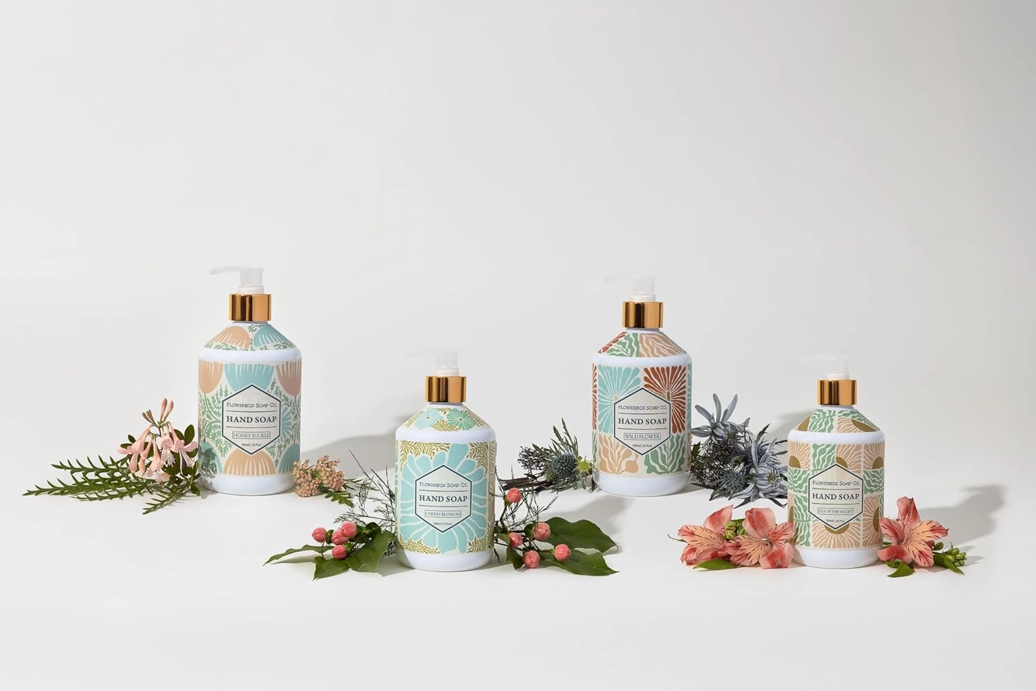 FlowerBox Liquid Hand Soap Set–Beautiful Pack of 12 Scented Pump Soaps–Bathroom & Kitchen Luxury Decorative 500ml Italian Mosaic Bottles–Refillable Dispensers–Works for Bath and Body Wash Gift