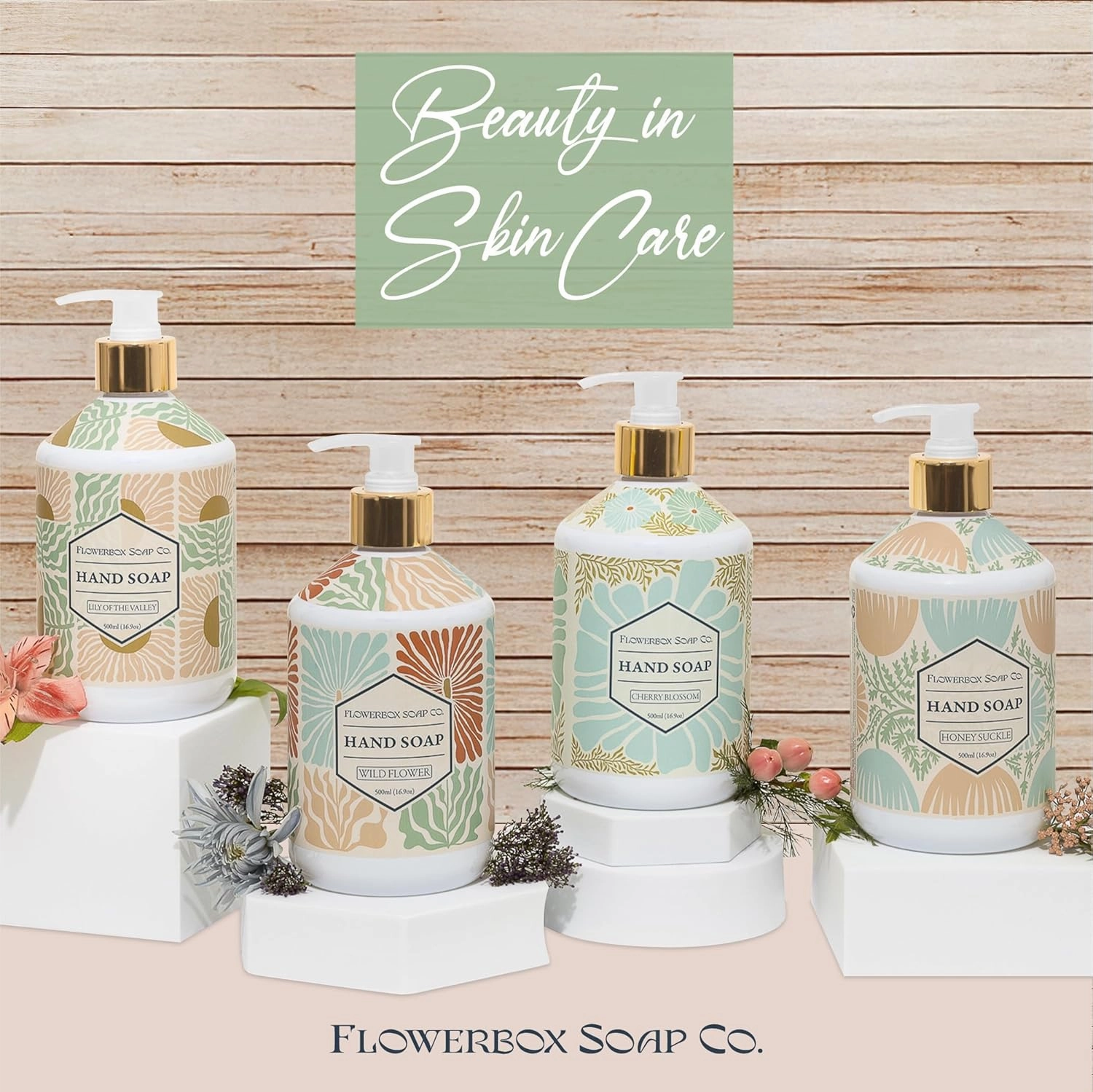 FlowerBox Liquid Hand Soap Set–Beautiful Pack of 12 Scented Pump Soaps–Bathroom & Kitchen Luxury Decorative 500ml Italian Mosaic Bottles–Refillable Dispensers–Works for Bath and Body Wash Gift