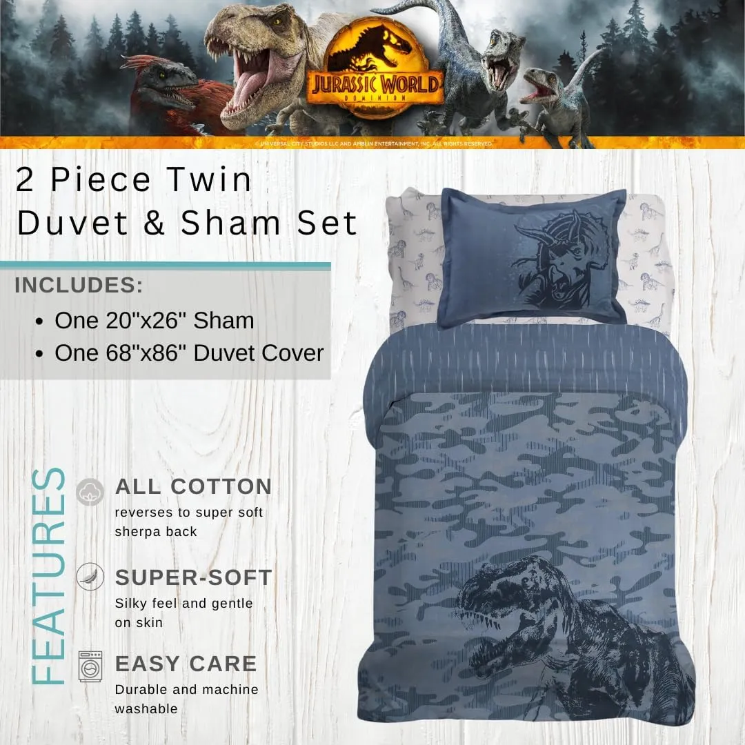 Franco Jurassic World Kids Bedding Super Soft Premium Organic Cotton Duvet Cover with Sham, 2 Piece Twin Size, (Officially Licensed Product)