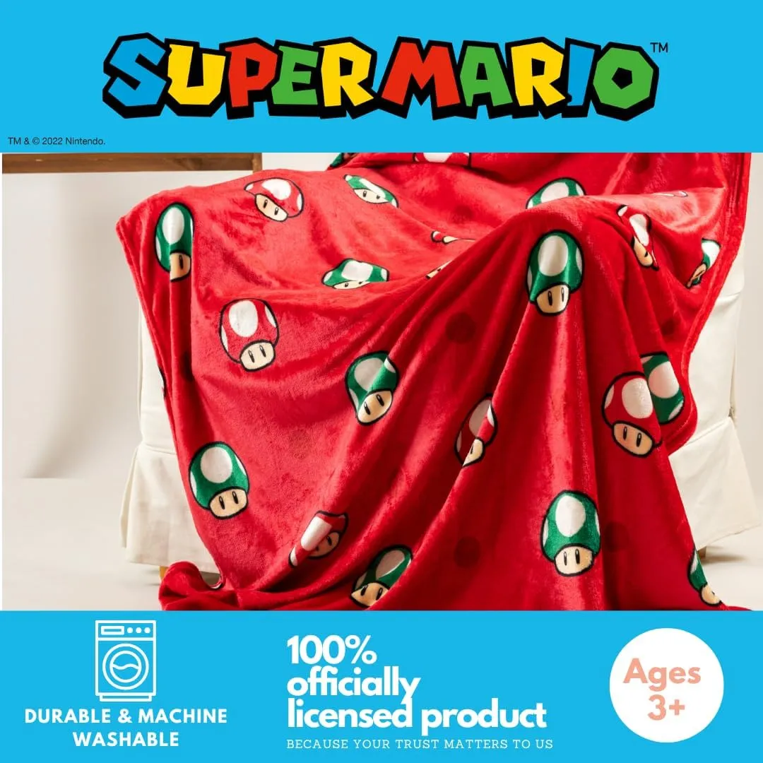 Franco Nintendo Super Mario Gaming Toad Kids Bedding Super Soft Plush Throw Blanket, 46 in x 60 in, (Officially Licensed Product)