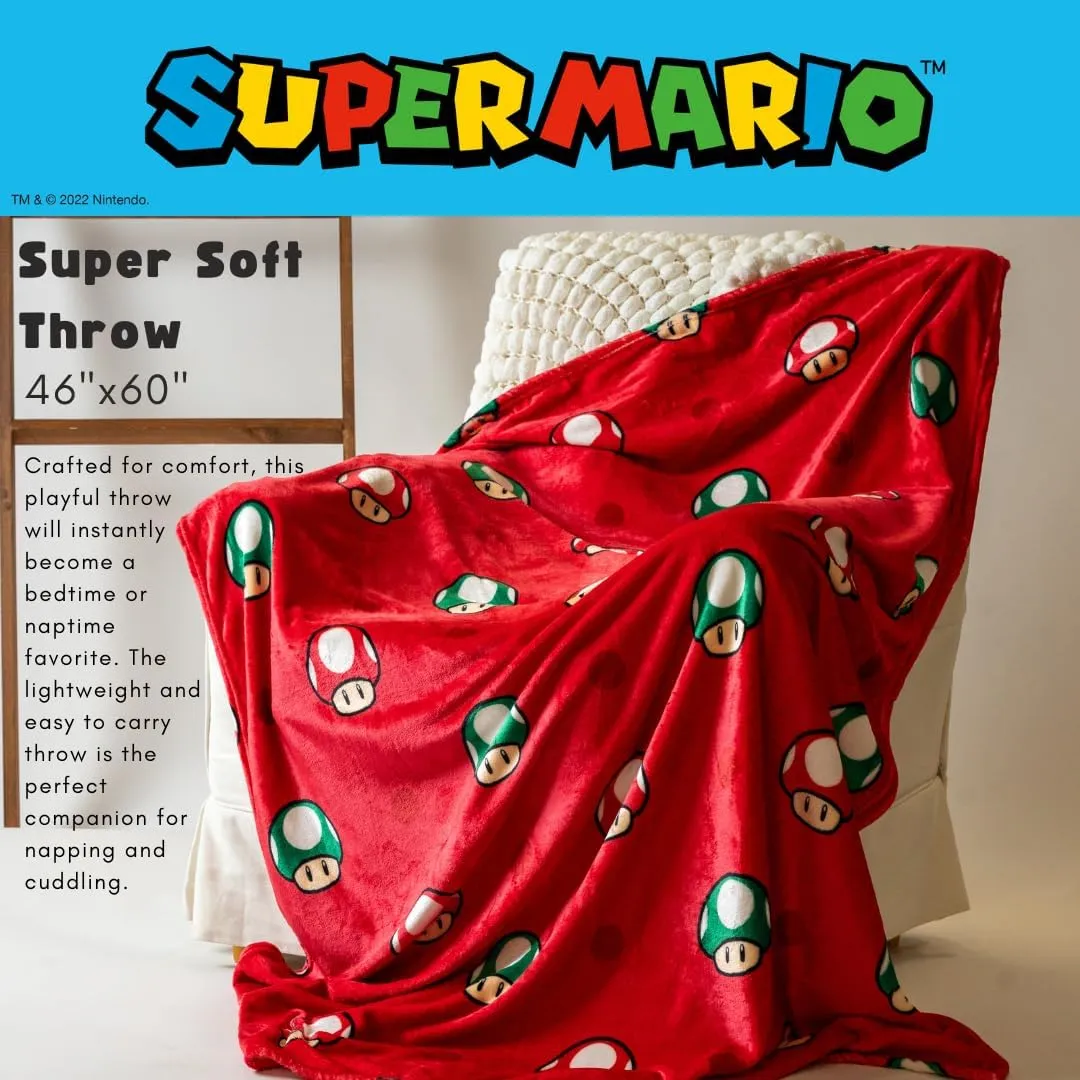 Franco Nintendo Super Mario Gaming Toad Kids Bedding Super Soft Plush Throw Blanket, 46 in x 60 in, (Officially Licensed Product)