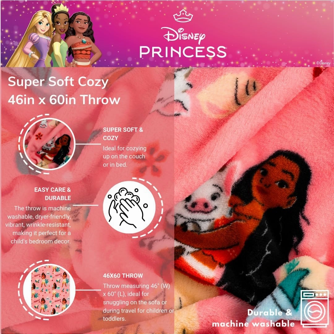 Franco Disney Princess Moana Kids Bedding Super Soft Plush Throw Blanket, 46 in x 60 in, (Officially Licensed Product)