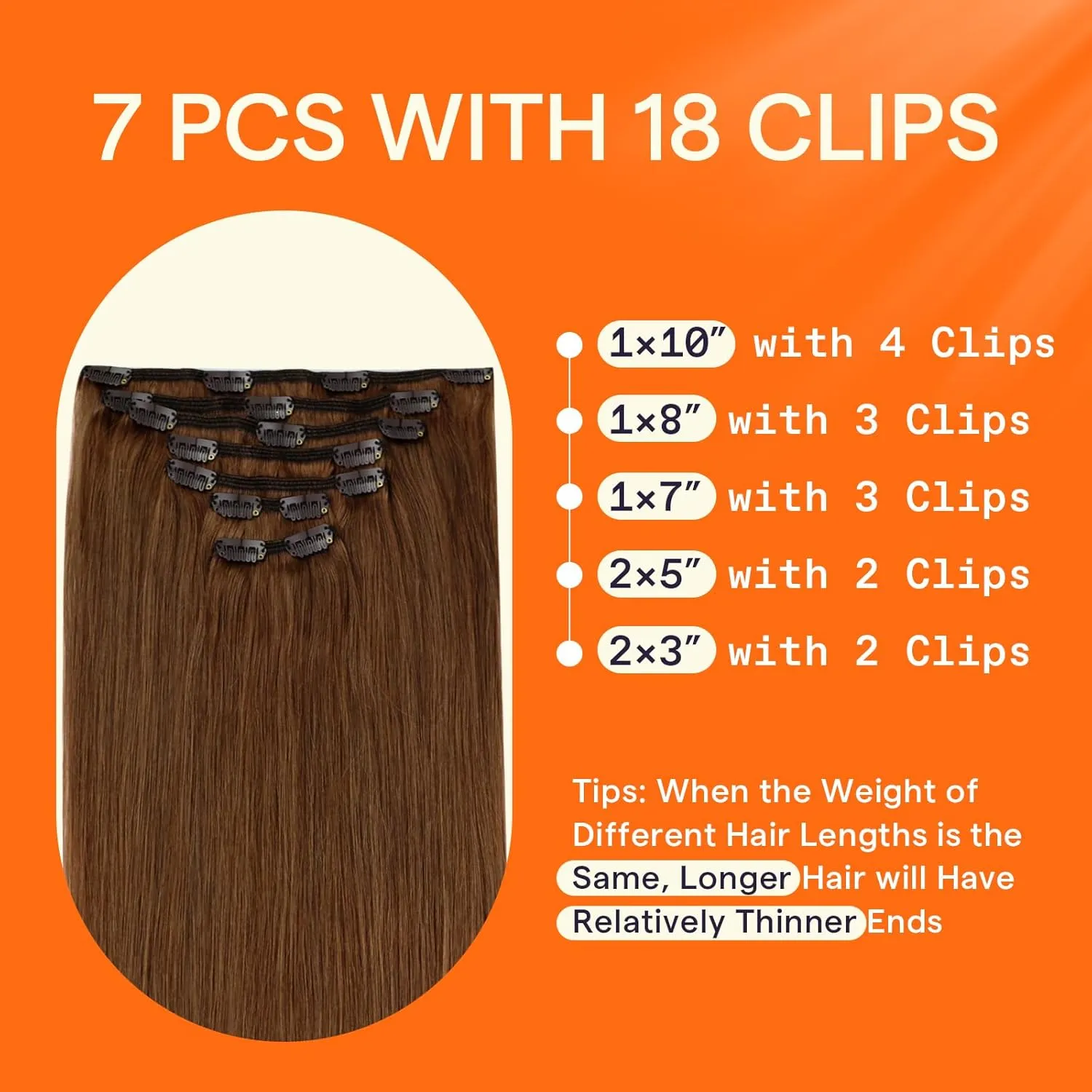 Full Shine Copper Brown Human Hair Clip in Extensions Auburn Brown Real Human Hair Extensions Clip ins Straight Invisible Hair Extensions for Women Triple Weft Remy Hair 18 Inch 7 Pcs 120 G