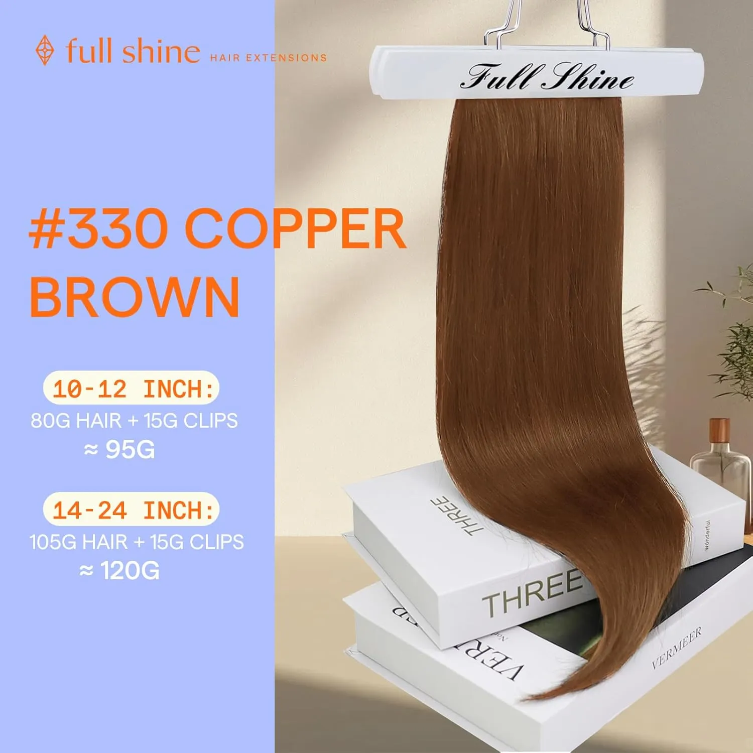 Full Shine Copper Brown Human Hair Clip in Extensions Auburn Brown Real Human Hair Extensions Clip ins Straight Invisible Hair Extensions for Women Triple Weft Remy Hair 18 Inch 7 Pcs 120 G