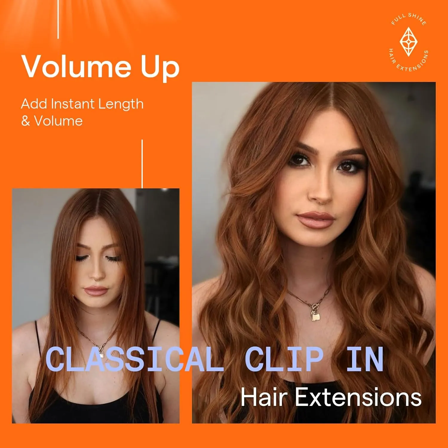 Full Shine Copper Brown Human Hair Clip in Extensions Auburn Brown Real Human Hair Extensions Clip ins Straight Invisible Hair Extensions for Women Triple Weft Remy Hair 18 Inch 7 Pcs 120 G