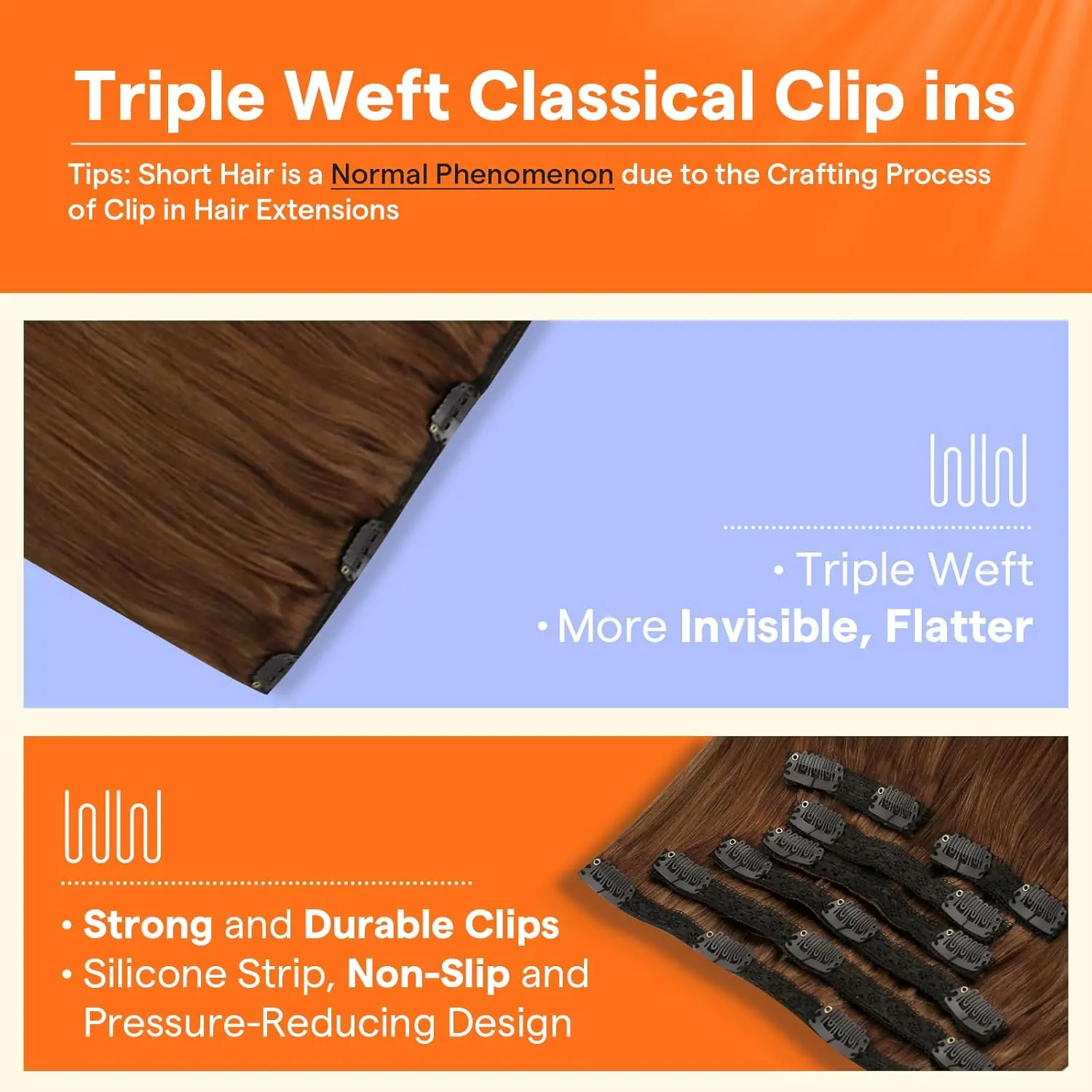 Full Shine Copper Brown Human Hair Clip in Extensions Auburn Brown Real Human Hair Extensions Clip ins Straight Invisible Hair Extensions for Women Triple Weft Remy Hair 18 Inch 7 Pcs 120 G