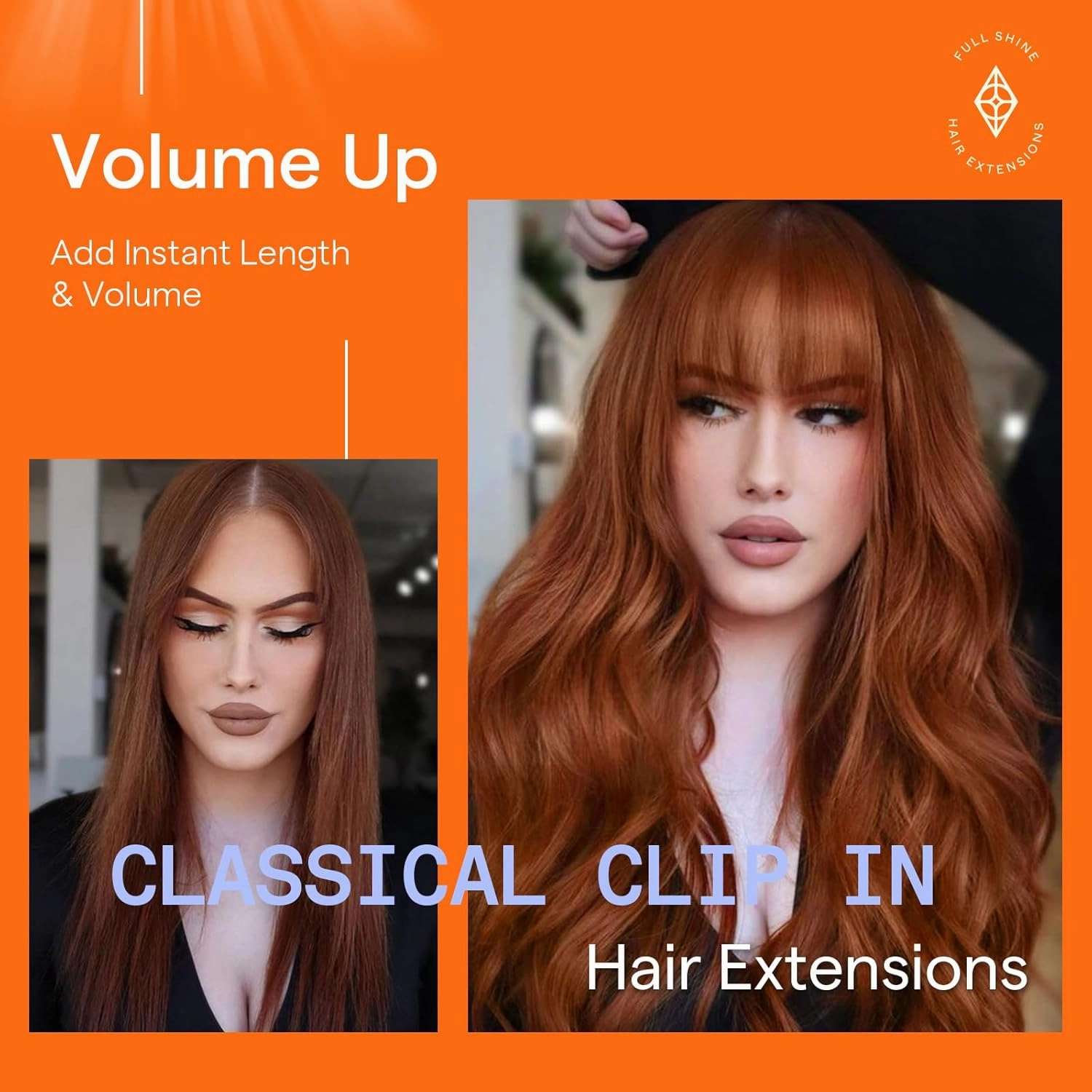 Full Shine Clip in Hair Extensions 24 Inch Copper Human Hair Clip in Extensions Straight Invisible Hair Brazilian Remy Human Hair Copper Red 7 Pcs